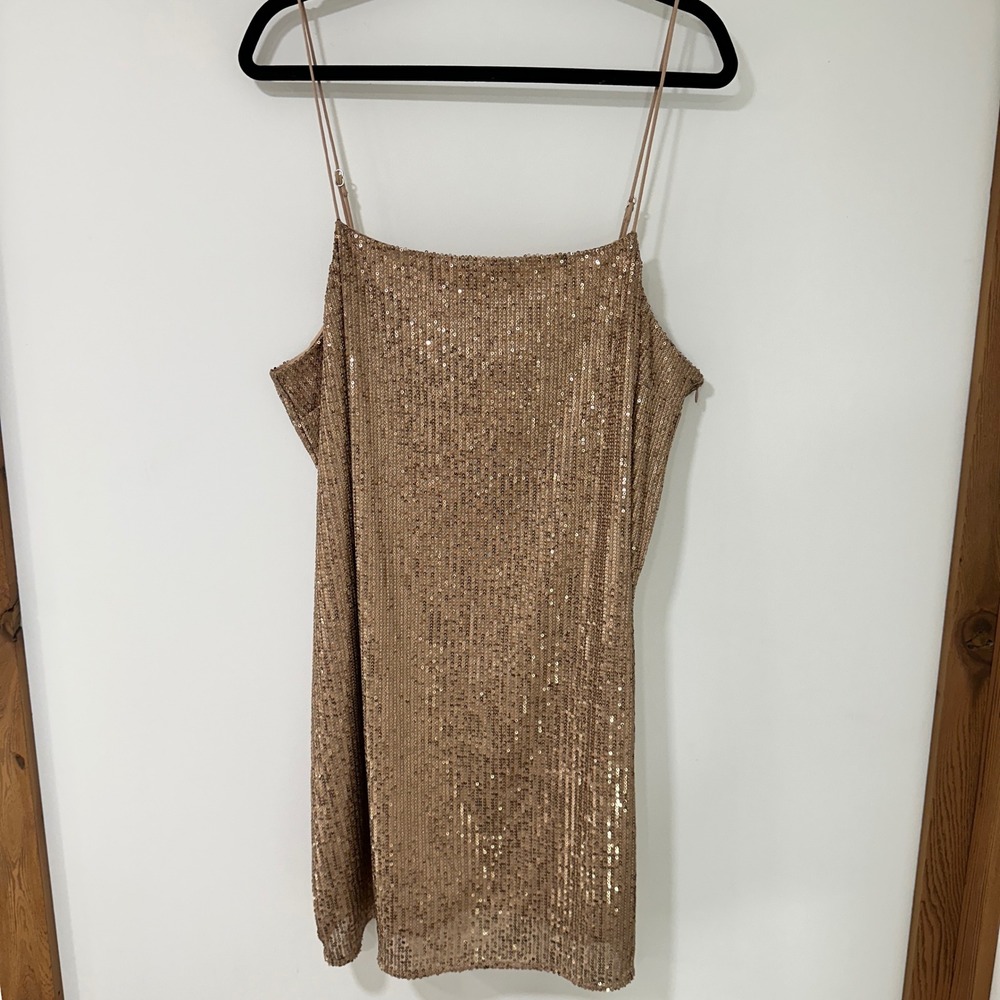Banana Republic Sequin Shift Dress Womens 18 Gold Wedding Guest | Glam Party‎